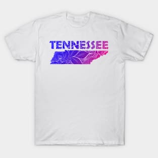 Colorful mandala art map of Tennessee with text in blue and violet T-Shirt